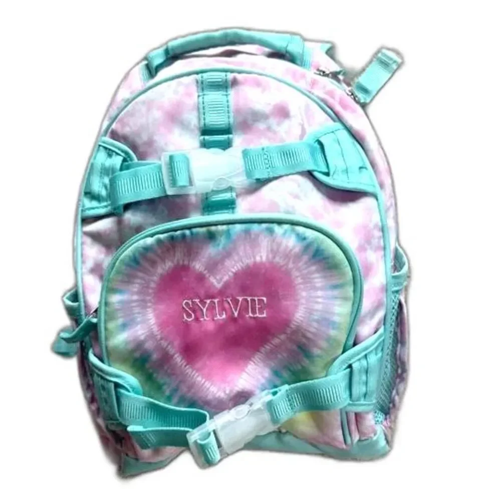 Pottery Barn Kids Mackenzie Small Backpack Pink Aqua Tie Dye Heart Sylvie School